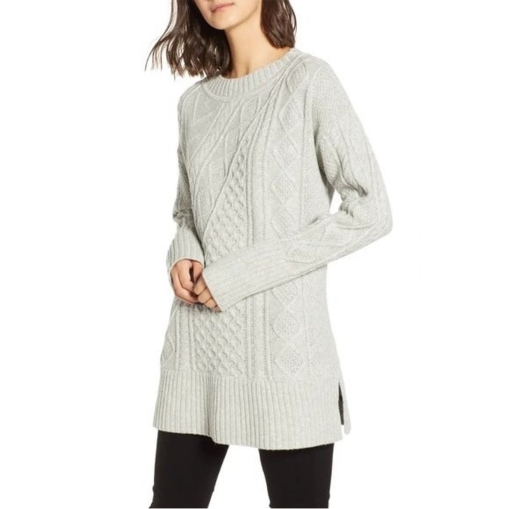 NWT J. Crew Sweater Cable Knit Patchwork Tunic Oversized Wool Preppy Swingy Smal